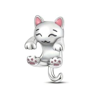 925 Happy Cat Bracelet Charm-NEW